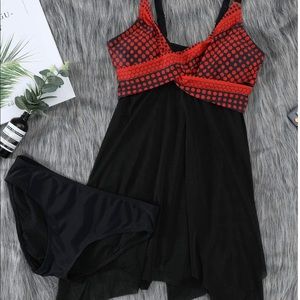 🎉 Two Piece Mesh Print Tummy Control Swimdress Tankini Swimsuit 🎉